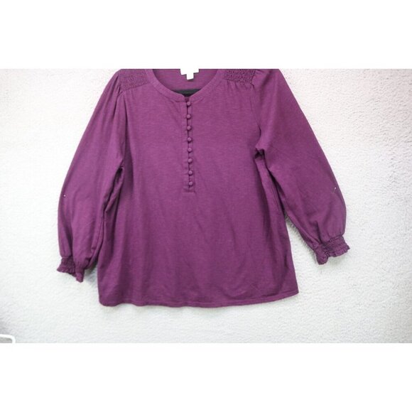 J.Jill Purple Smocked Shoulder Button Down Blouse-Size Medium - Picture 3 of 7